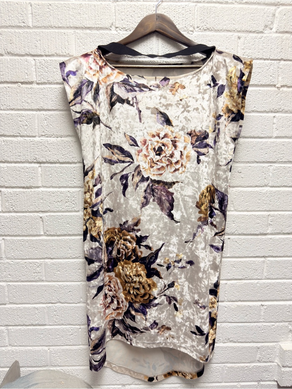 MM6 Maison Martin Margiela Cream Velvet Top with Gold & Purple Floral Accents